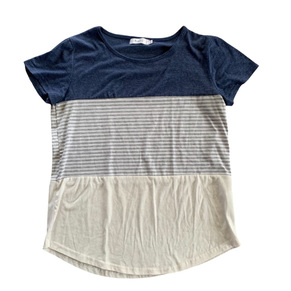 YunJey Multicolored Colorblock Striped Women’s Short Sleeve T-Shirt